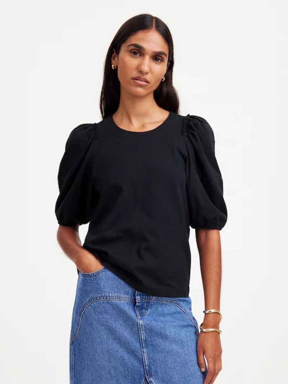 Madewell Black Scoop Neck Puff Sleeve Blouse